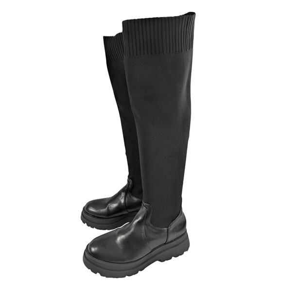 NWOT! NO DOUBT! BLACK VEGAN LEATHER & ELASTIC SKINTIGHT MILITARY BOOTS! SZ 10M - Picture 3 of 10